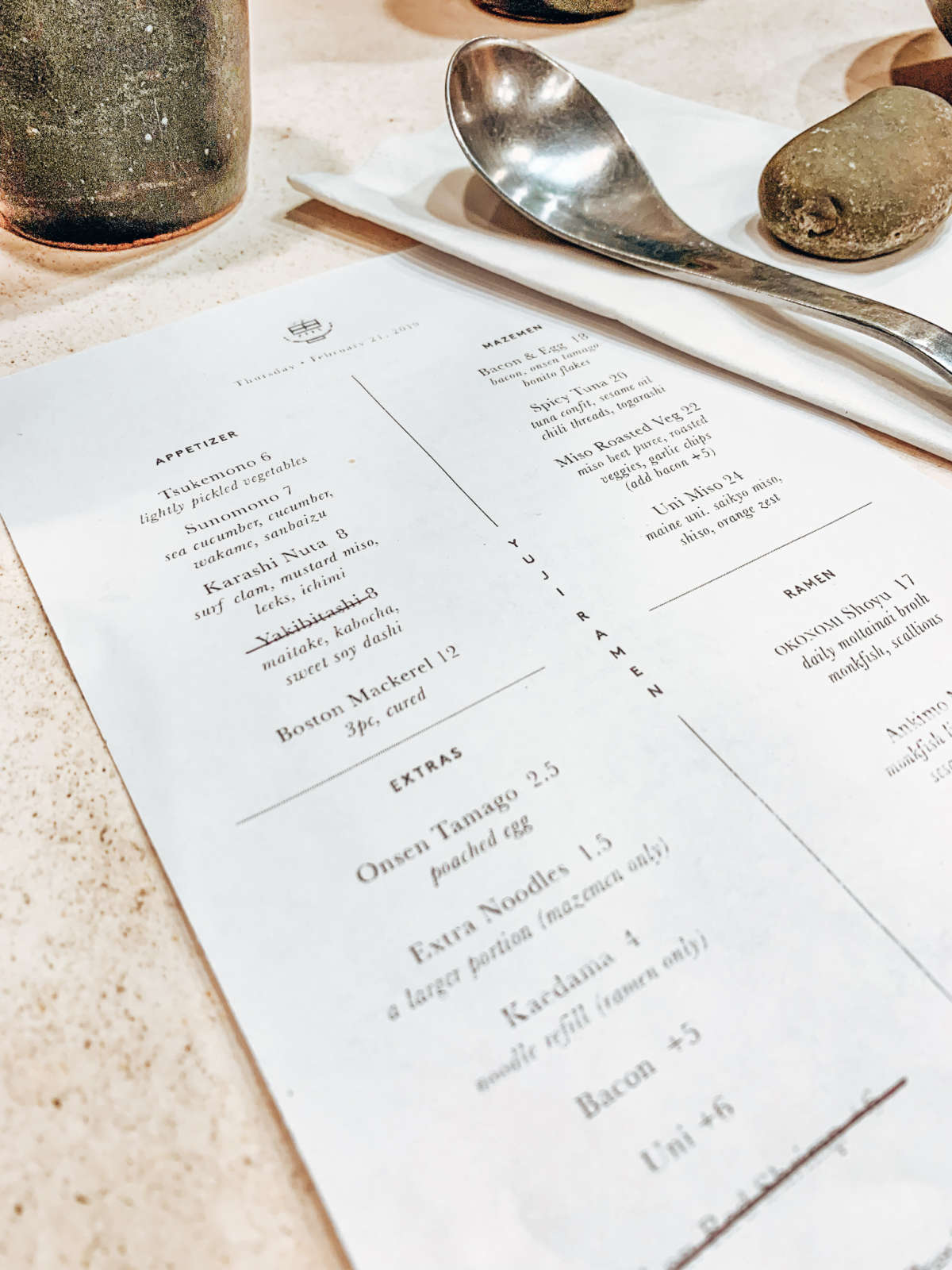 Menu is small and to the point!