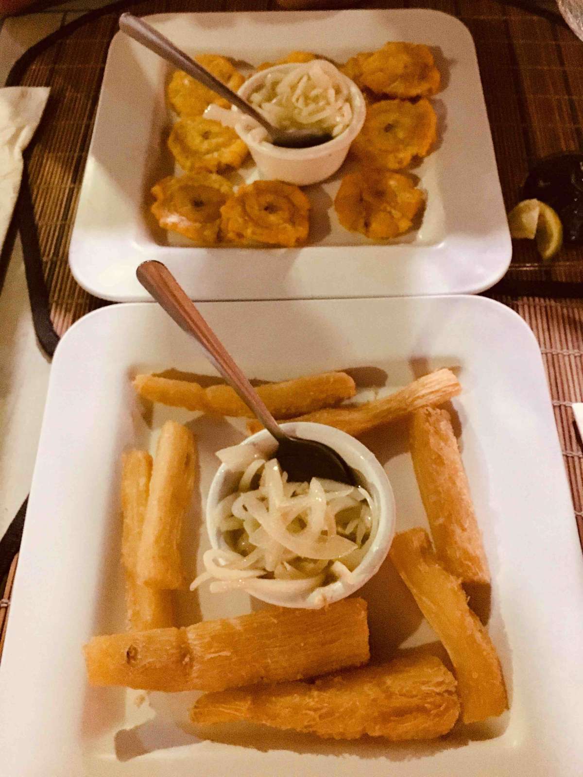 Cuban in Isla Mujeres. Fried yucca with delicious onion grills.