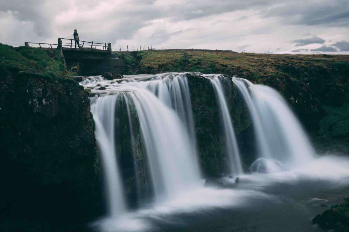 Taking in the beauty of the waterfalls whilst looking at the mountain 