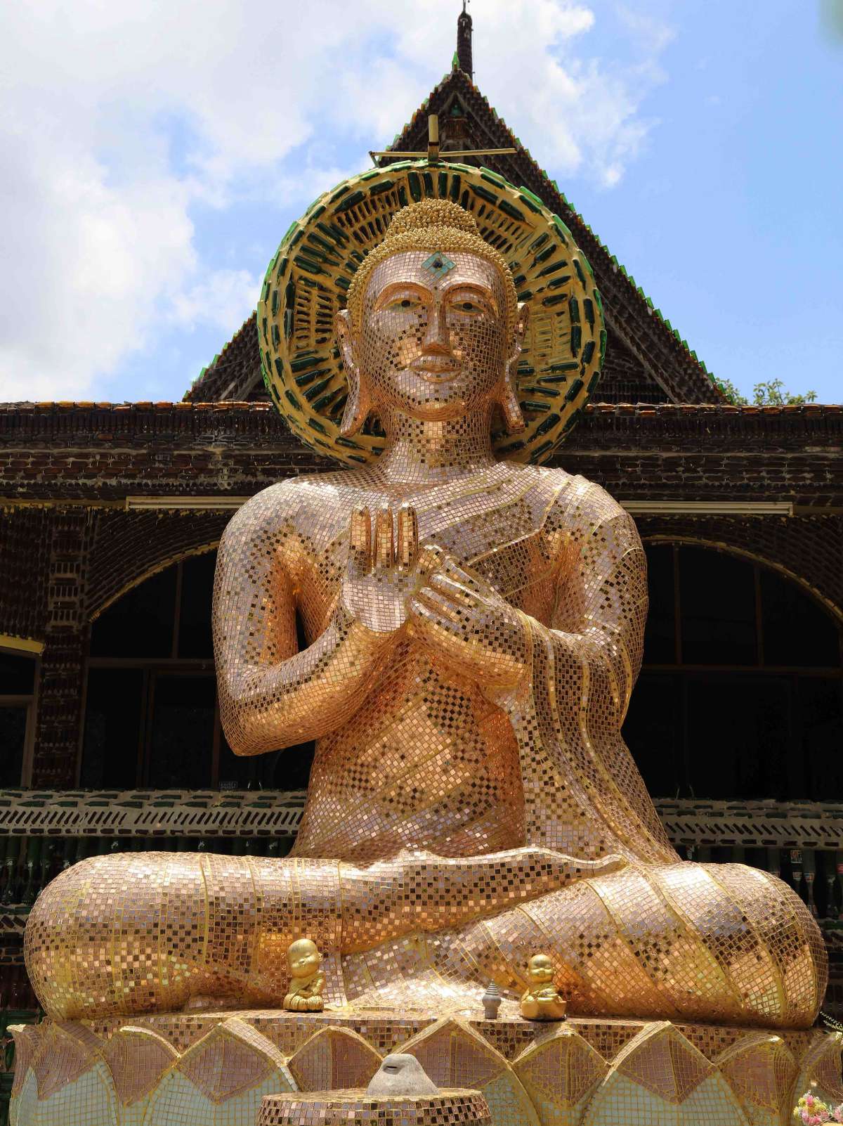 Buddha Image Made of Reflective Gold Tiles 