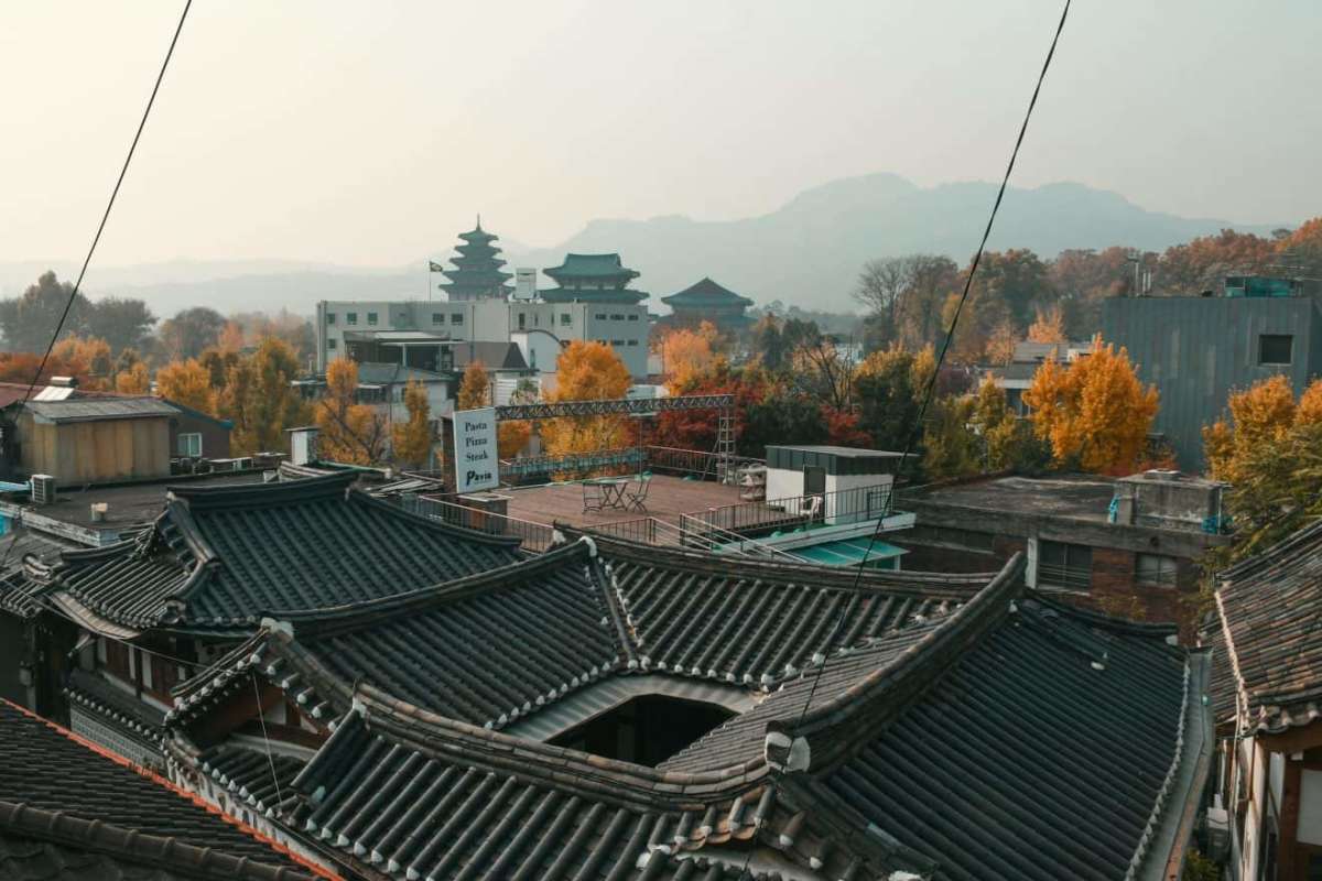 Spot Gyeongbokgung Palace in the distance