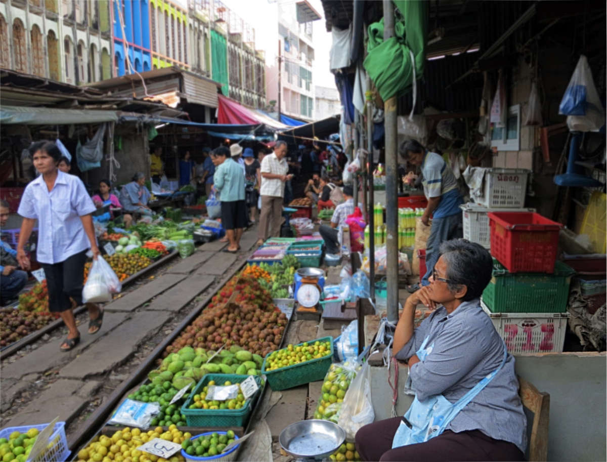 Locals buying their produce and other groceries