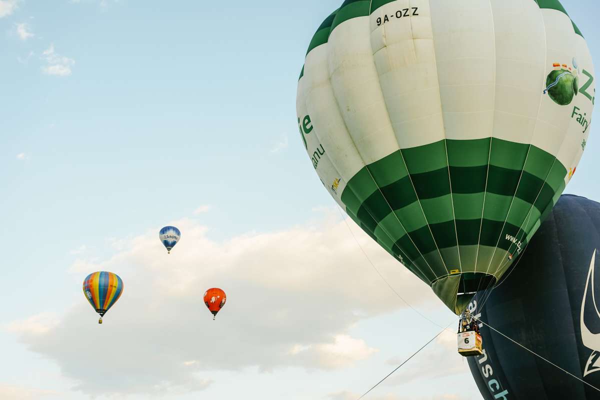 Sky filled with balloons.