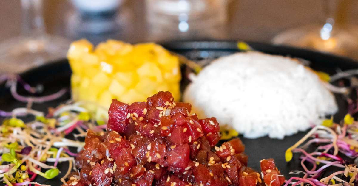 Tuna tartare with mango and basmati rice, Locanda CelestiAle, Bologna