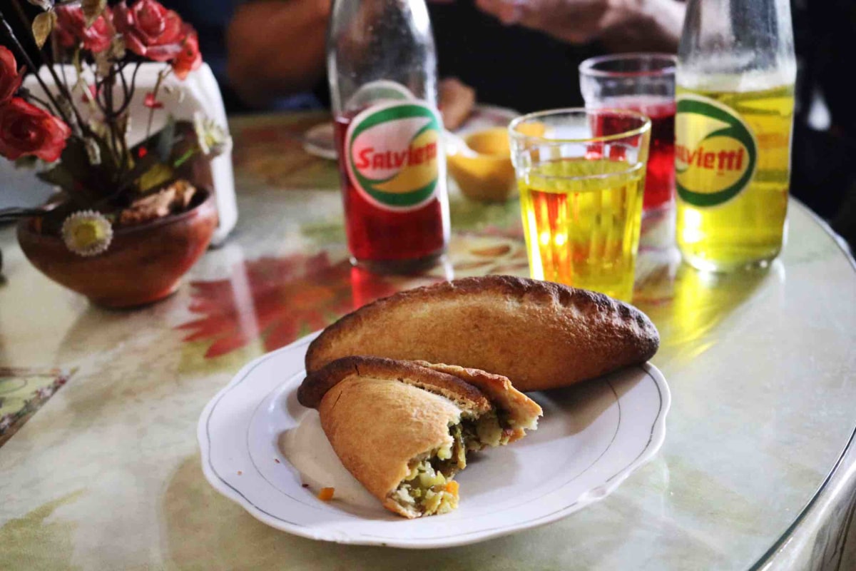 Vegetarian salteñas from Salteñeria Flores in Sucre