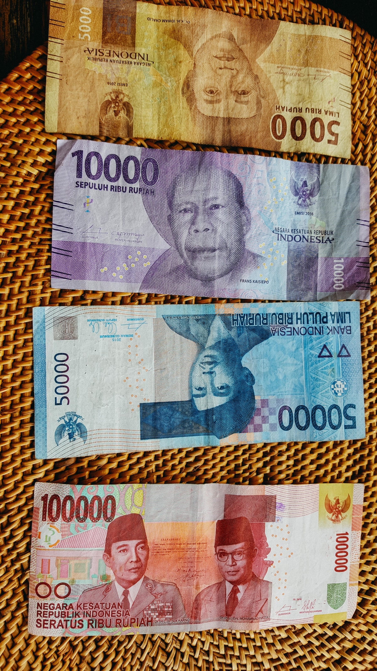 These are just some of their banknotes. The 100 000 Rupiahs is approximately 6 euros.