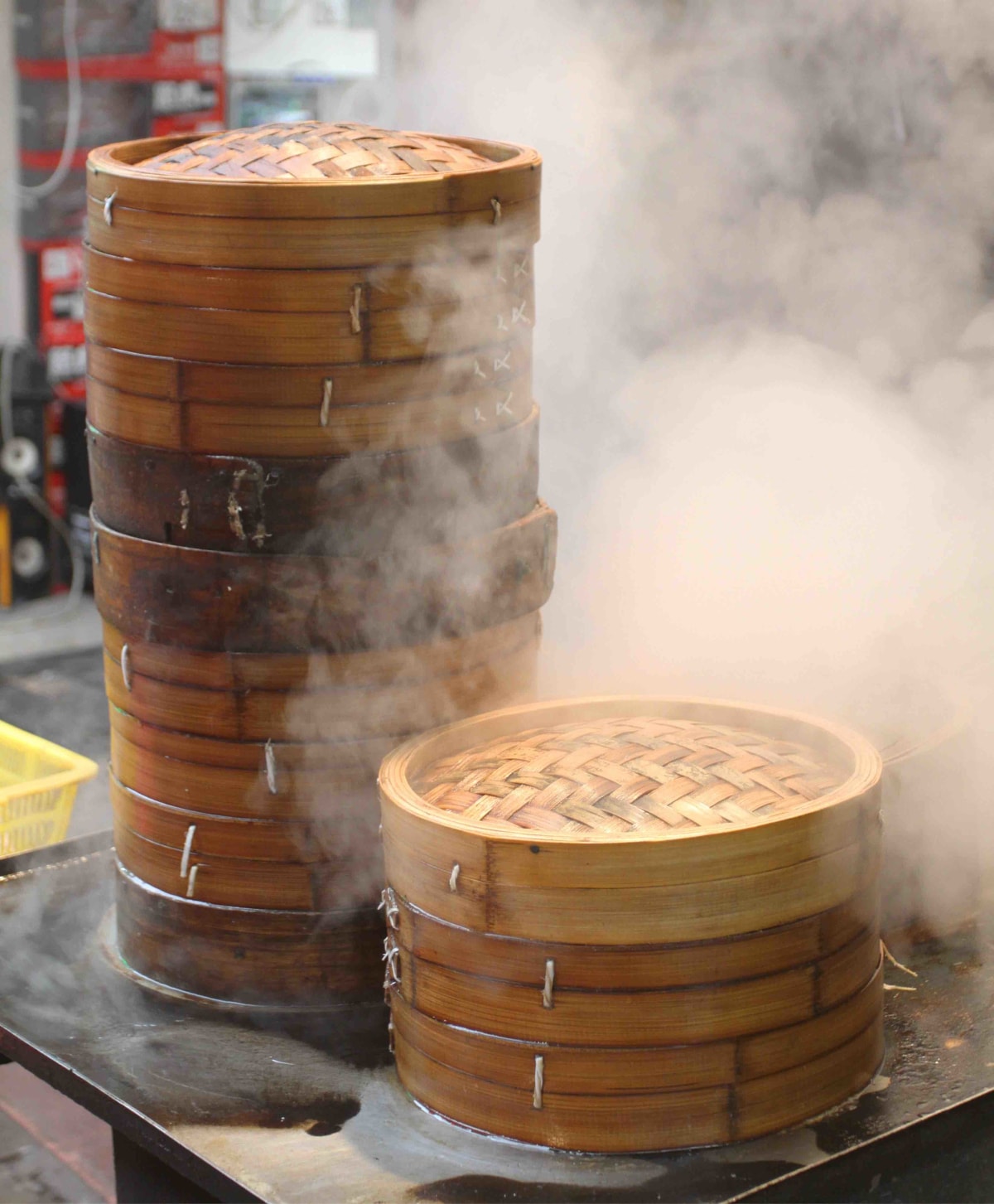 Steamer baskets filled with Buns