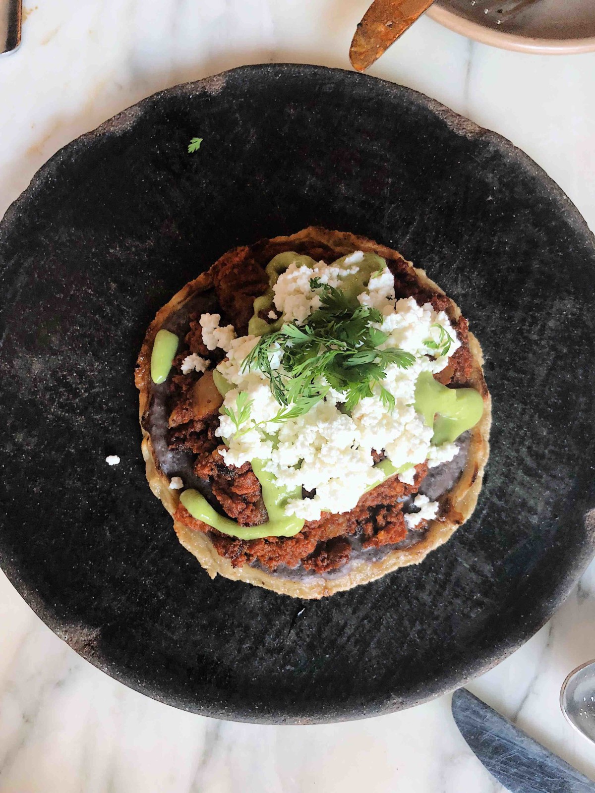 Memela chorizo with queso fresco