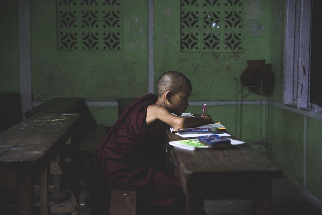 Kid studing at a Buddhist Monastery School