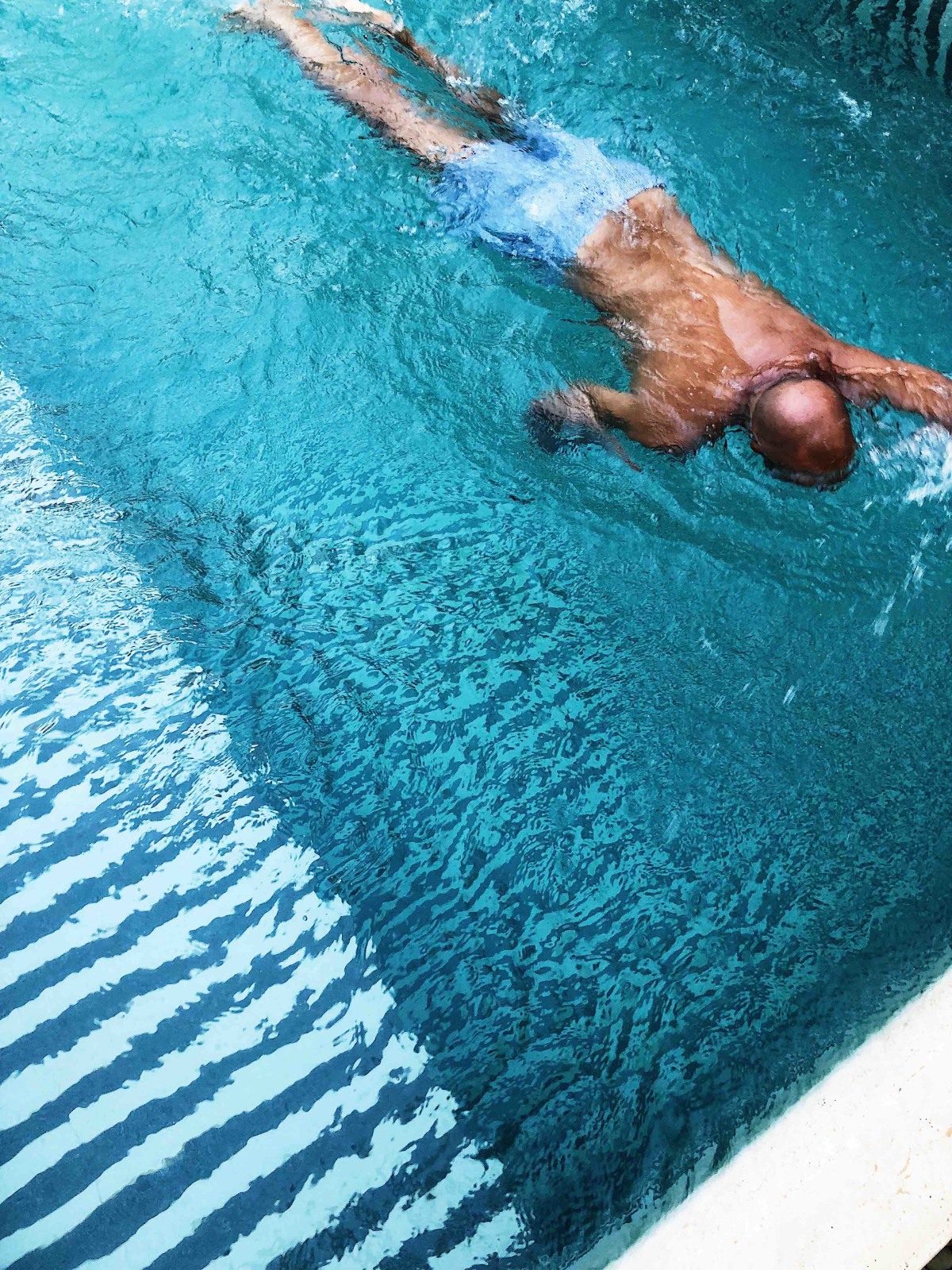 Joe in pool at Hotel Tiki Tiki