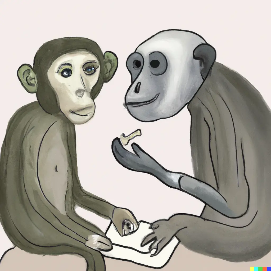 An image illustrating Australopithecus individuals in a social setting, engaging in activities such as grooming, sharing food, and communicating through simple gestures or vocalizations.