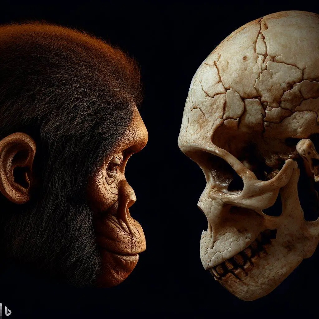 An image comparing the skull of Homo habilis with that of Australopithecus, highlighting the differences in brain size and cranial features.