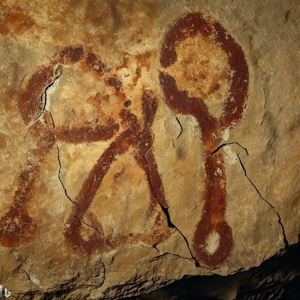 A depiction of Neanderthal cave art or personal adornments, demonstrating their artistic endeavors and symbolic expression.