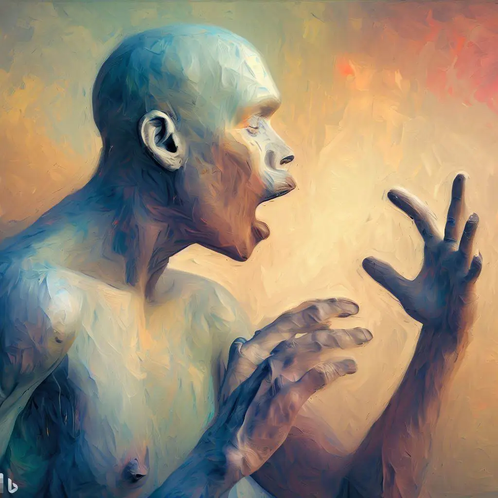 An image depicting Homo sapiens engaged in various forms of communication, such as oral storytelling, written language, and artistic expression.