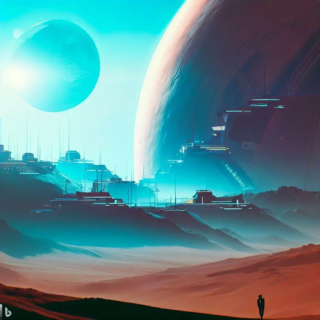 Visual representation of a future human settlement on a distant planet, highlighting our potential for adaptation to new environments.