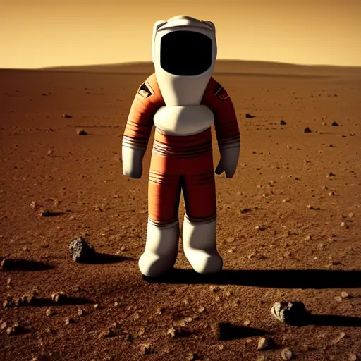 little astronaut standing on mars