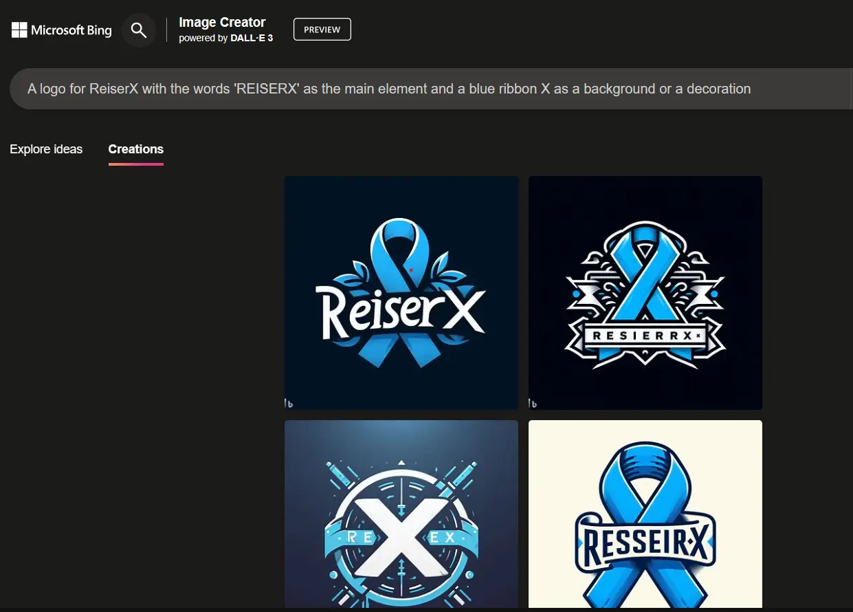 A logo for ReiserX with the words 'REISERX' as the main element and a blue ribbon X as a background or a decoration