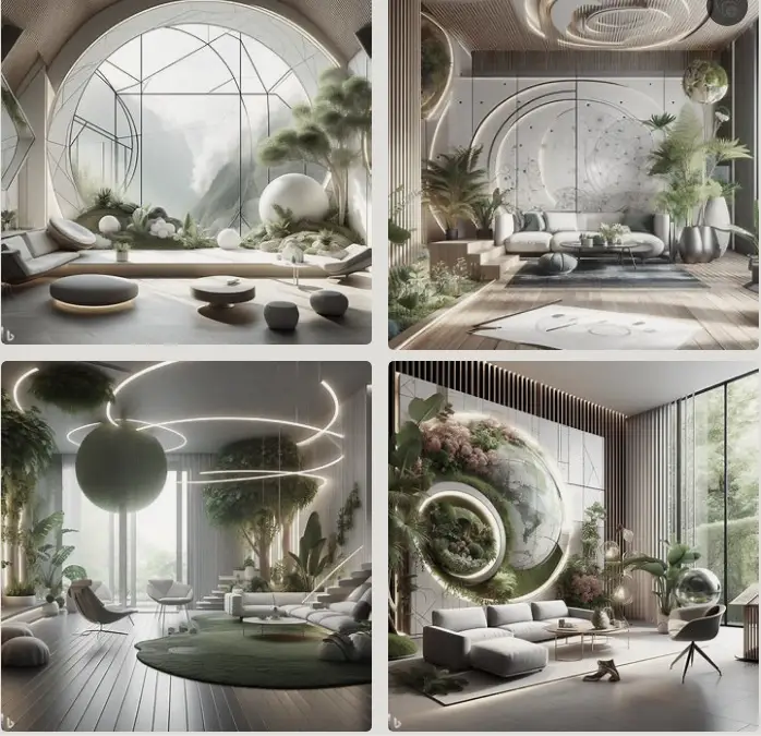 Design a room where nature and futurism harmoniously intertwine