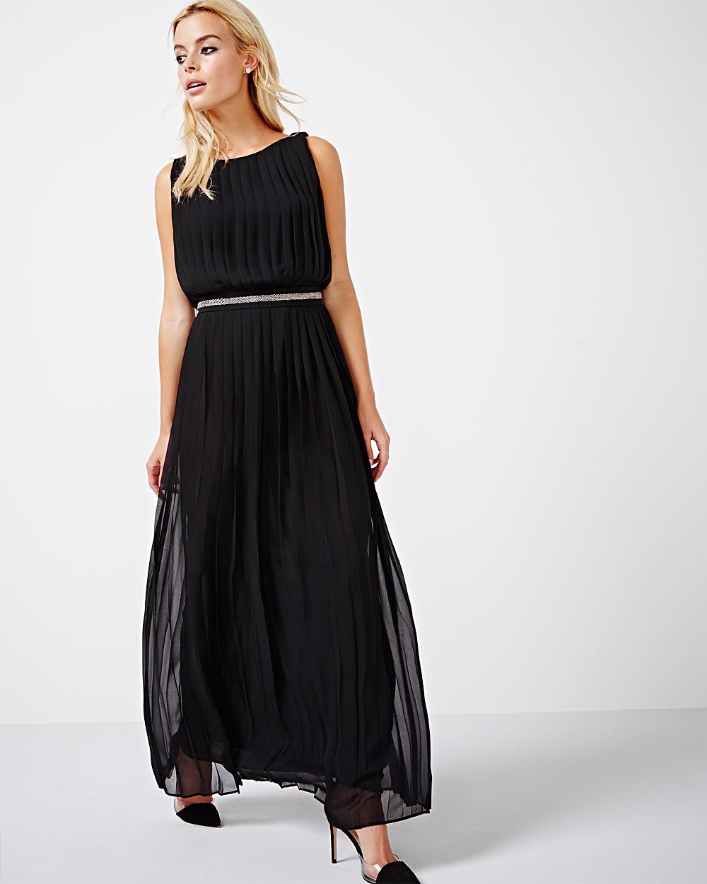 Pleated Chiffon Maxi Dress