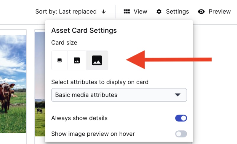 Card size selection Card size selection