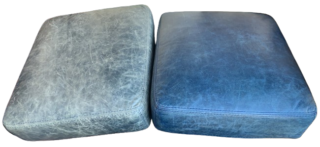 Leather Restoration of Faded Distressed Blue Leather Seat Cushions Leather Restoration of Faded Distressed Blue Leather Seat Cushions
