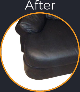 Dry and Worn Out Piano Shaped Black Leather Sofa Sectional Seat Cushion Reupholstered - After Picture