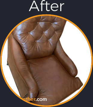 Torn Seams on T-Shaped Brown Leather Lounge Chair Seat Cushion Recovered with Top Grain Leather - After Picture Torn Seams on T-Shaped Brown Leather Lounge Chair Seat Cushion Recovered with Top Grain Leather - After Picture