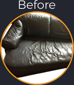 Dry and Worn Out Piano Shaped Black Leather Sofa Sectional Seat Cushion Reupholstered - Before Picture