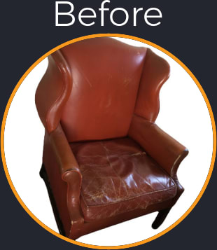 Cracked, Creased, Wrinkled Leather Seat Cushion Chippendale Wing Back Chair Reupholstered with Matching Leather - Before Picture Cracked, Creased, Wrinkled Leather Seat Cushion Chippendale Wing Back Chair Reupholstered with Matching Leather - Before Picture