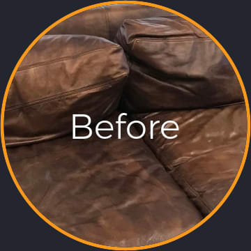 Before Featured Work - Refilled Restuffed Down Feather Cushions with Added Padding Stuffing Cushioning Restoration Hardware Leather Couch