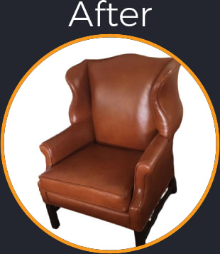 Cracked, Creased, Wrinkled Leather Seat Cushion Chippendale Wing Back Chair Reupholstered with Matching Leather- After Picture Cracked, Creased, Wrinkled Leather Seat Cushion Chippendale Wing Back Chair Reupholstered with Matching Leather - After Picture