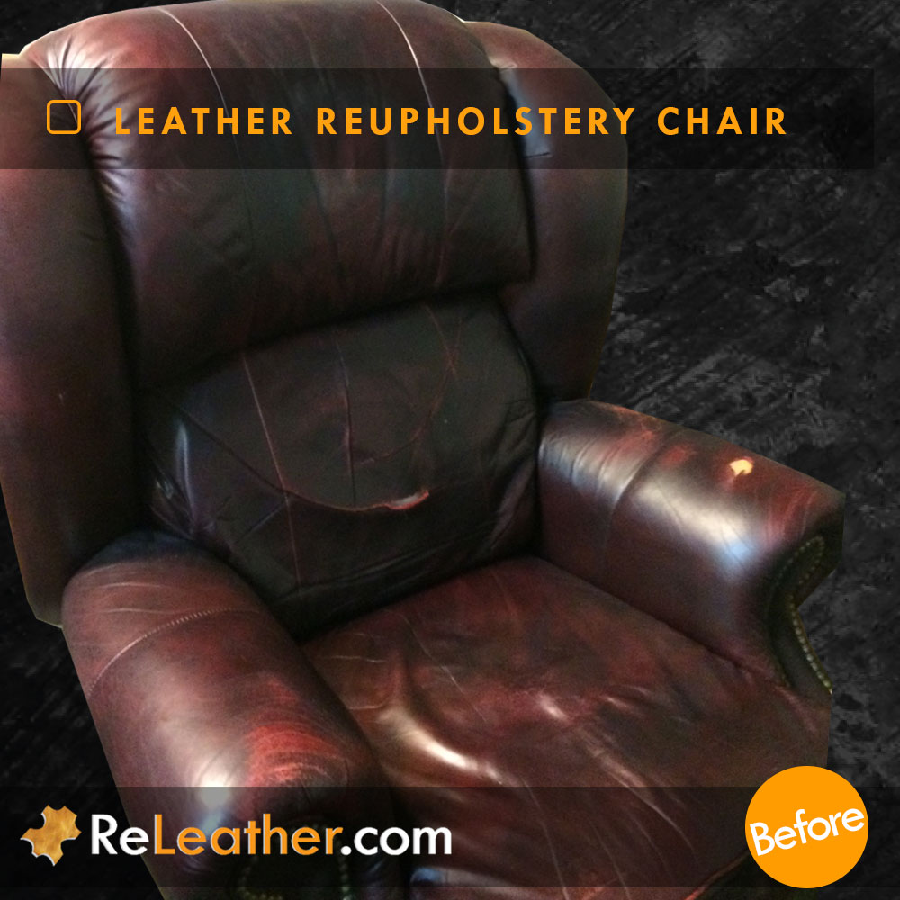 Leather Reupholstery for Classic Recliner Chair - Before