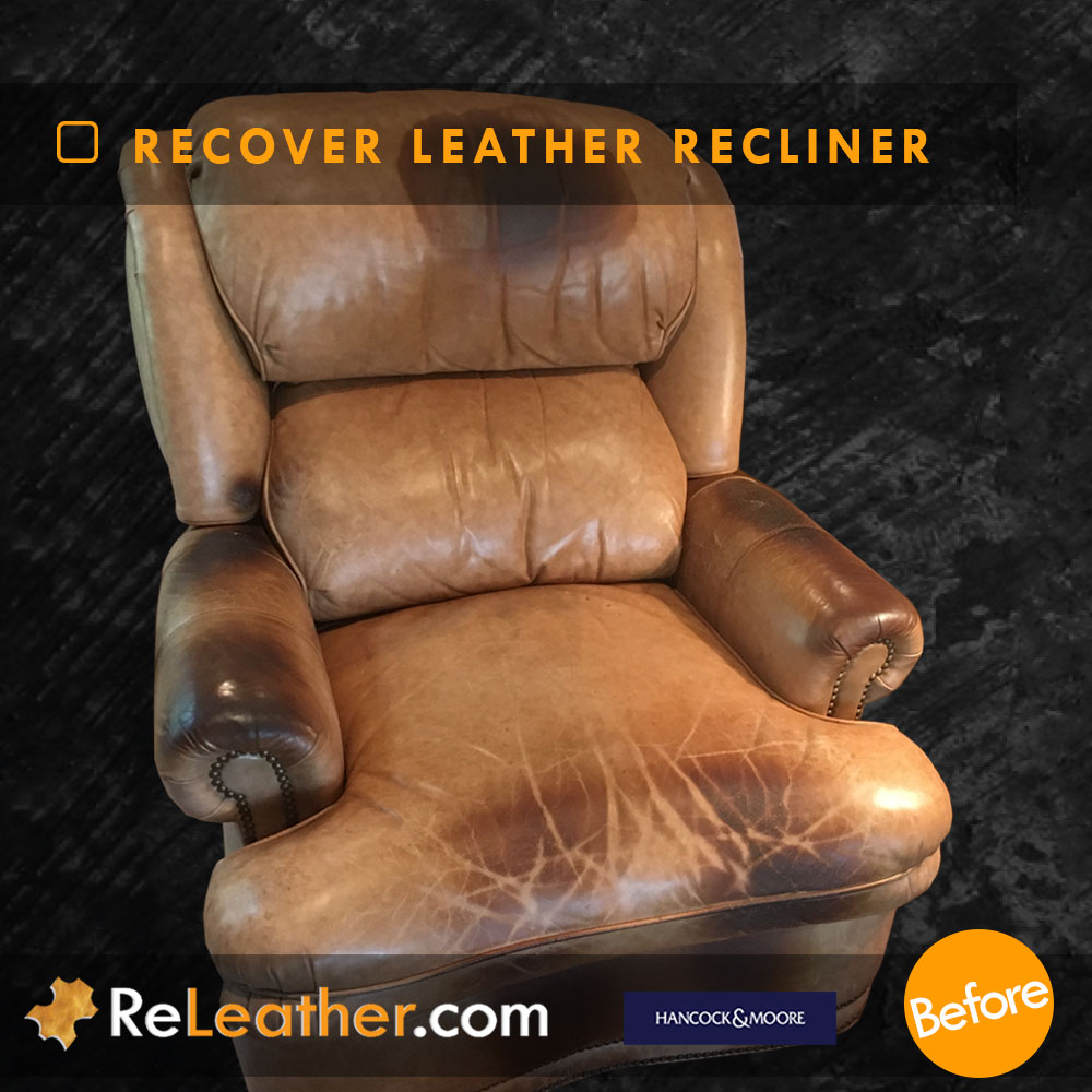 Leather Reupholstery Wingback Recliner Chair - Before