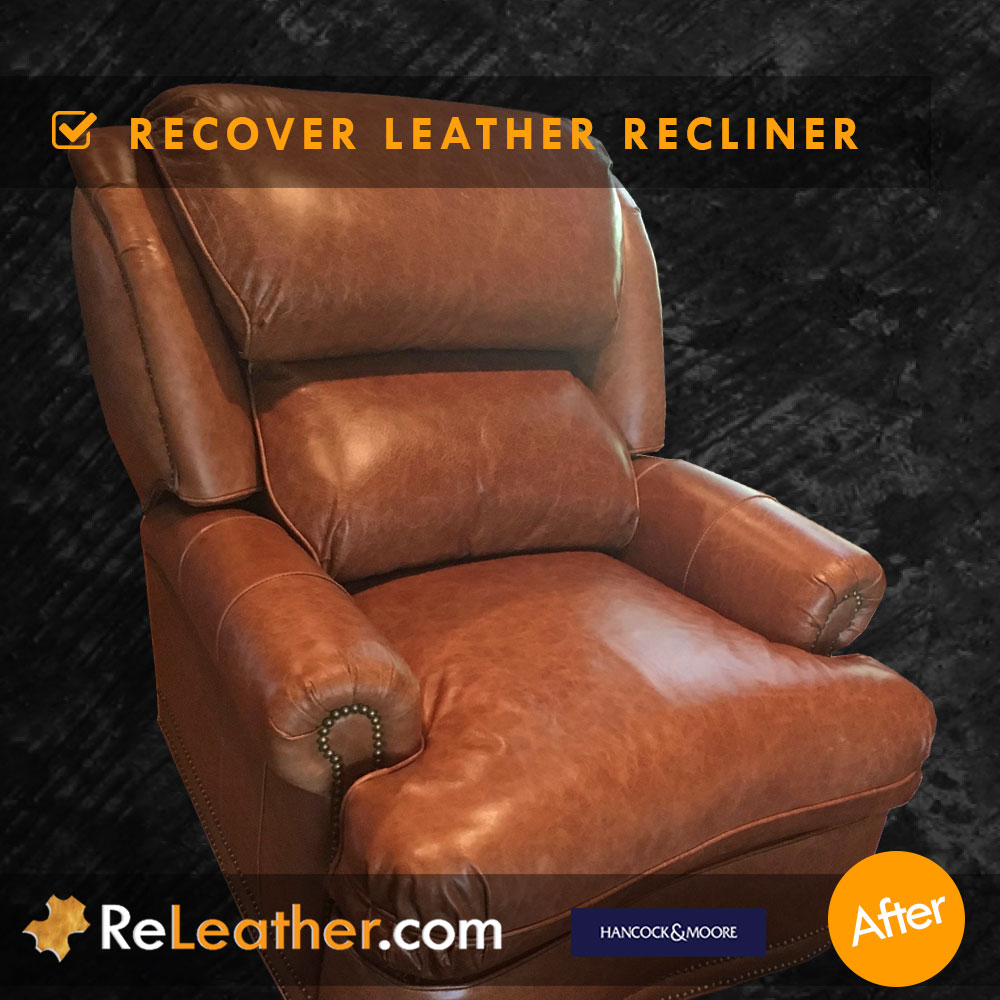 Leather Reupholstery Wingback Recliner Chair - After