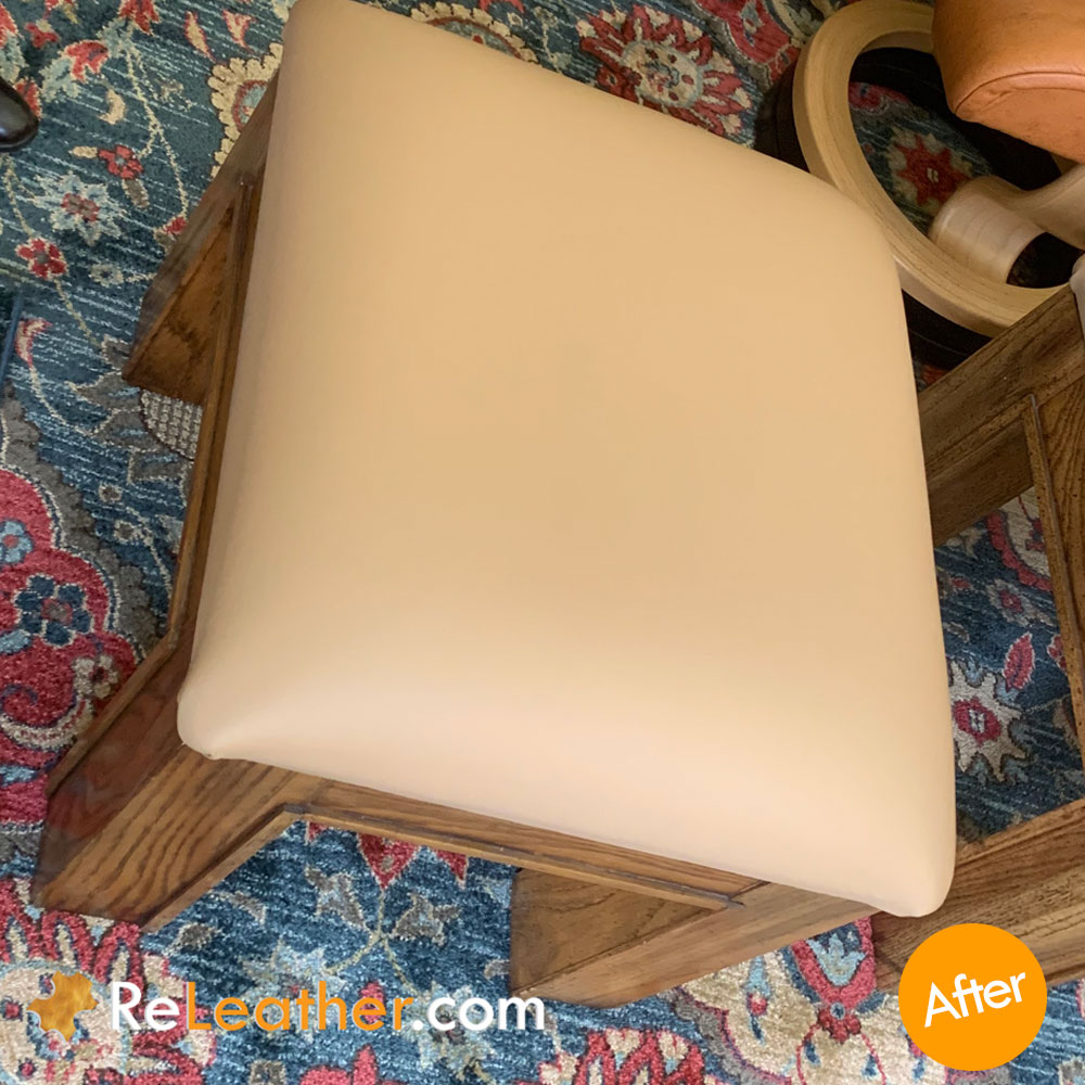 Fabric Foot Stool Gets Leather Makeover - After