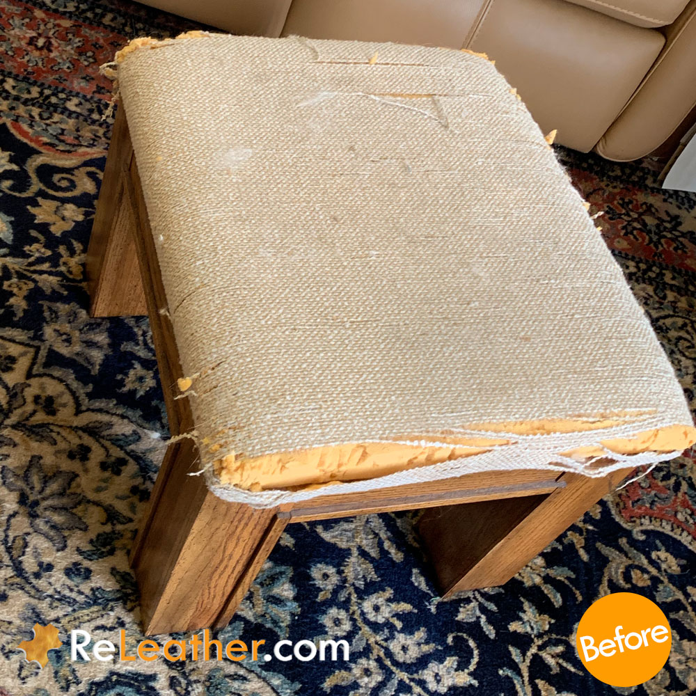 Fabric Foot Stool Gets Leather Makeover - Before