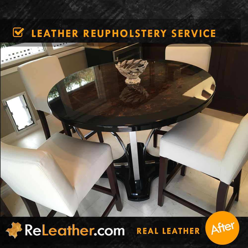 Bonded Leather Bar Stools Room Upholstered to Real Leather White Color