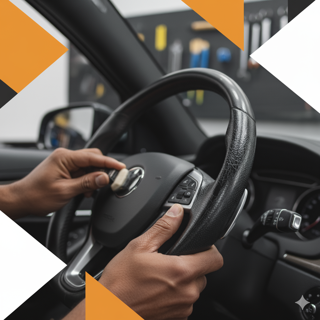 Leather car steering wheel restoration in Orange County