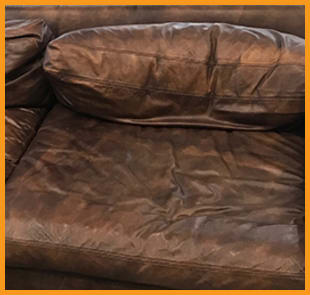 A RH leather couch with very saggy backrest cushions, lacking support and shape, will benefit from our Restuffing Cushion Service, which restores comfort and shape effectively