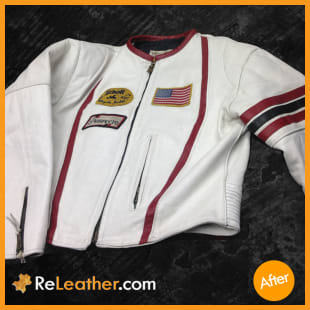 White motorcycle racing jacket restored to original solid white matte finish - After Picture White motorcycle racing jacket restored to original solid white matte finish - After Picture