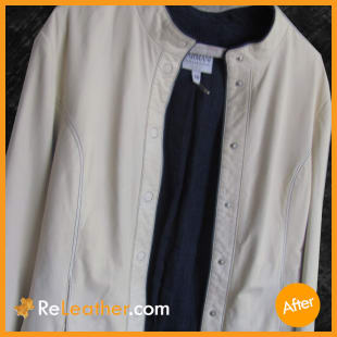 Armani leather coat restored to original off white matte finish - After Picture Armani leather coat restored to original off white matte finish - After Picture