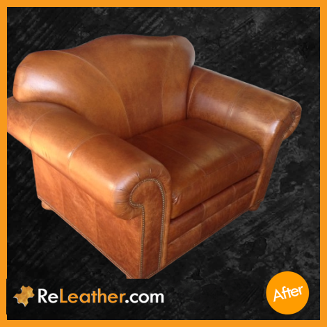 Tan aniline double-wide chair refreshed tan tone restored after cleaning