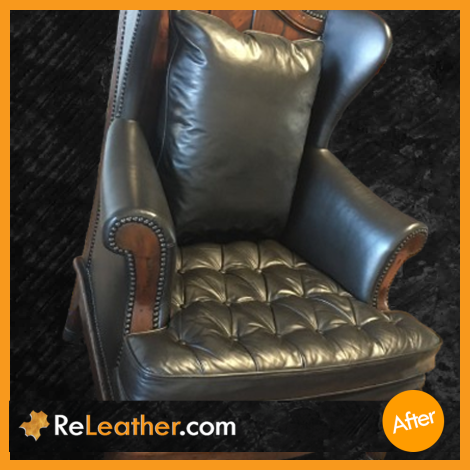 Tan aniline chair artisan style upholstery San Diego after leather dyeing