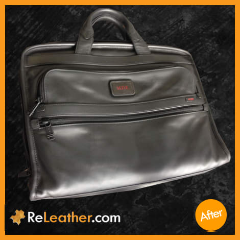 Briefcase after restoration – Tumi Fullerton faded scratches