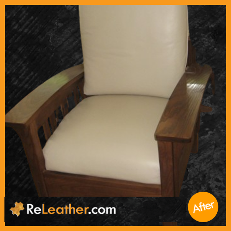 Beige pigmented Morris Stickley high leg style chair Laguna Niguel after