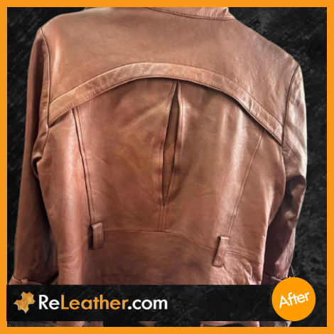 Andrew Marc Aniline leather jacket after restoration – oil stain removal – After