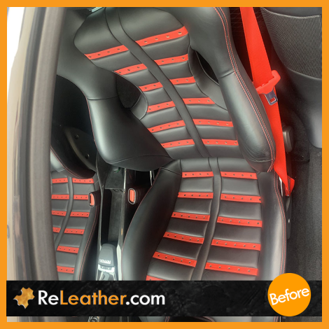 Ferrari car seats before restoration – black leather