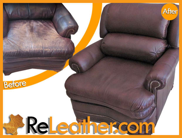 Leather sofa restoration before and after
