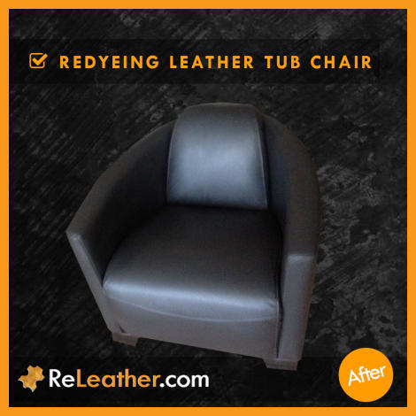 After espresso brown leather dyeing of designer tub armchair in Los Angeles After espresso brown leather dyeing of designer tub armchair in Los Angeles