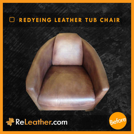 Before custom leather dyeing of designer tub armchair in Los Angeles Before custom leather dyeing of designer tub armchair in Los Angeles